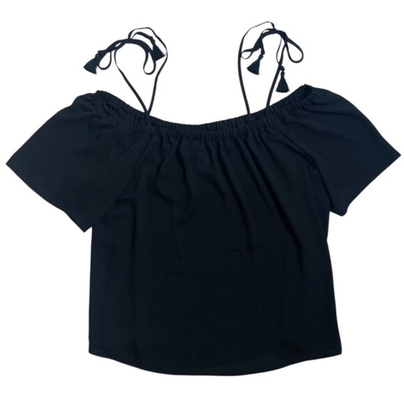 J. CREW FACTORY Black Off-Shoulder Tassel Tie Top, Size 4 - NWT - Picture 3 of 6